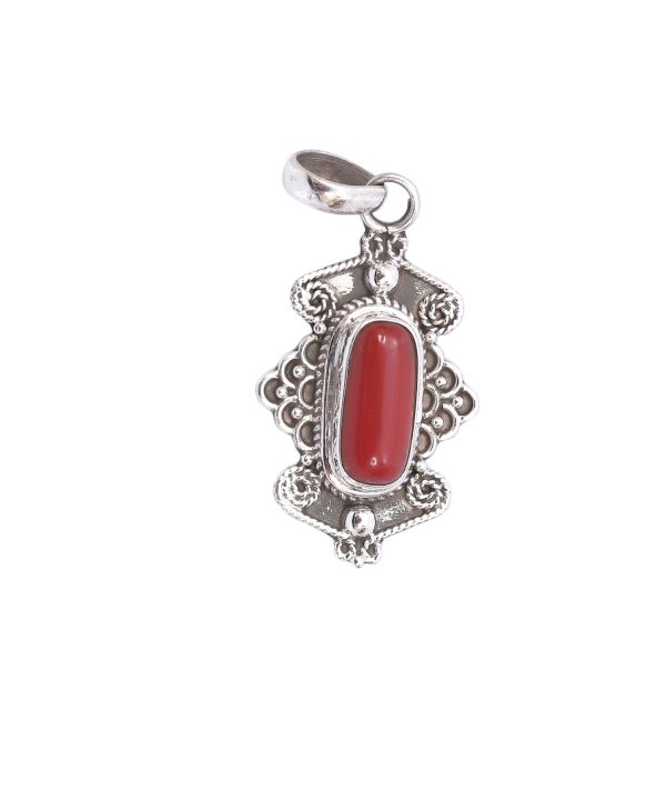 Red Coral Silver Pendant