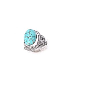 Turquoise and Oval Shape Gemstone Silver Ring