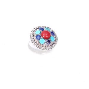 Carolyn Pollack Silver Blue Lapis, Red Coral and Blue Turquoise Gemstone ring 