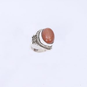 Natural Brown Sunstone Gemstone Silver Ring
